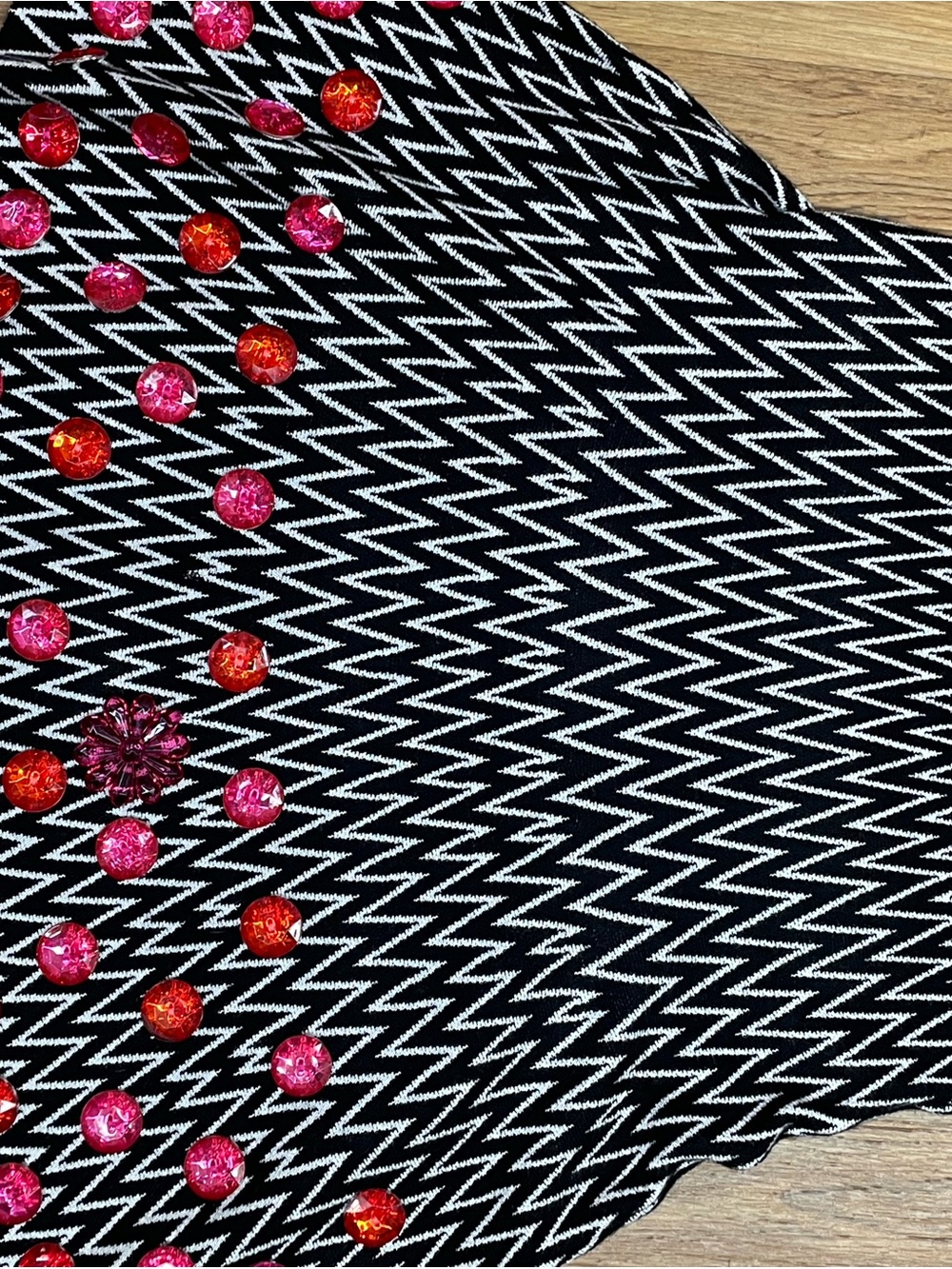 Black & White Zigzag Midi Skirt with Pink Sequin Accents